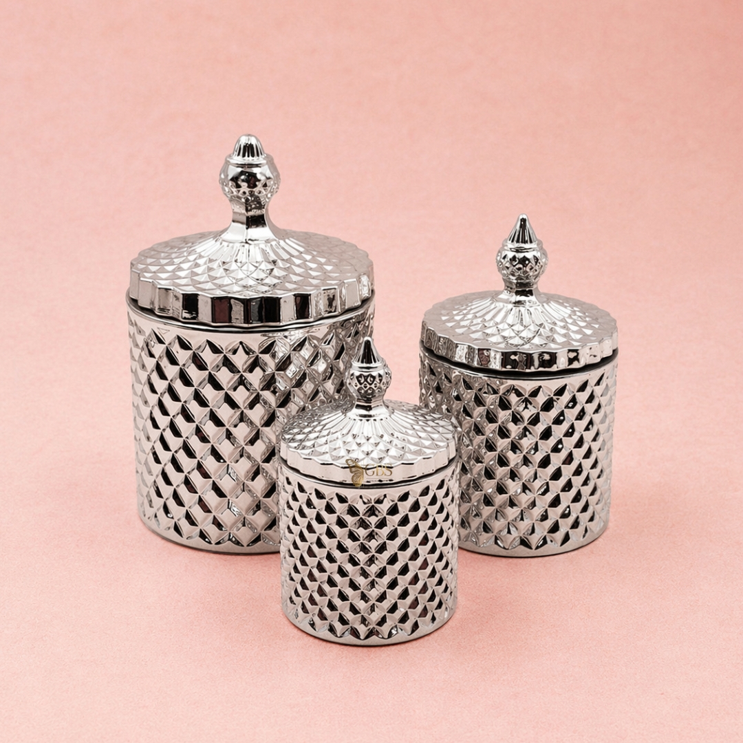 Textured Glass Candle Set – Silver Collection